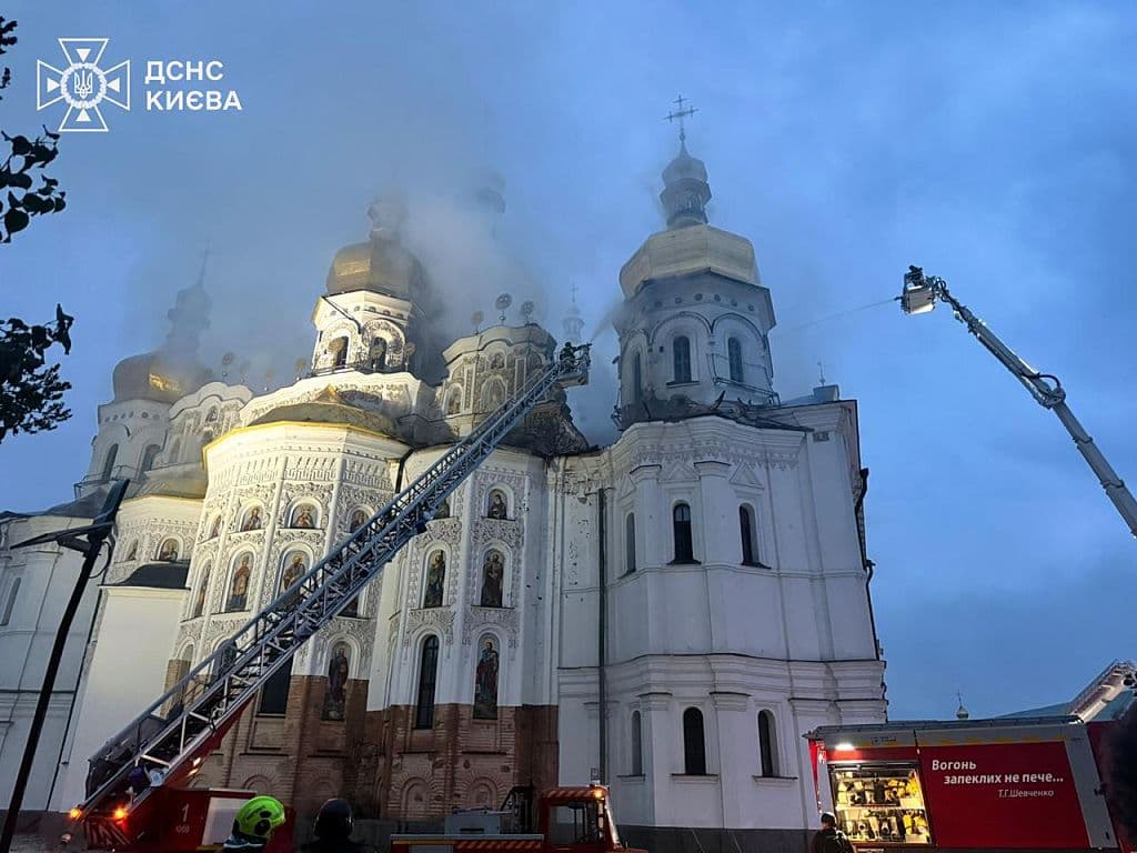 Deadly Russian strikes leave landmark Kyiv cathedral in flames